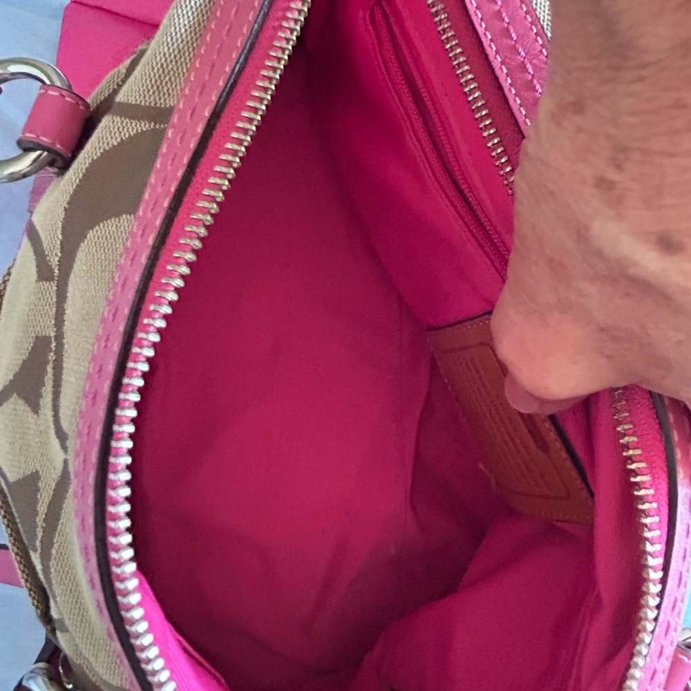 Coach Signature Pink and Tan Tote - Picture 2 of 4
